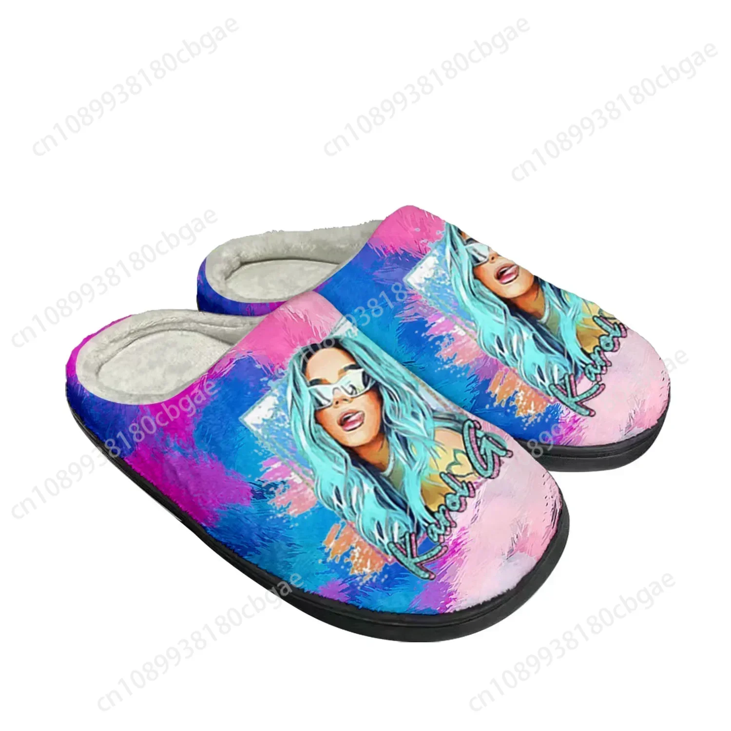 

Karol G Singer Printed Home Cotton Custom Slippers Mens Womens Sandals Plush Bedroom Casual Keep Warm Shoe Thermal Slipper Black