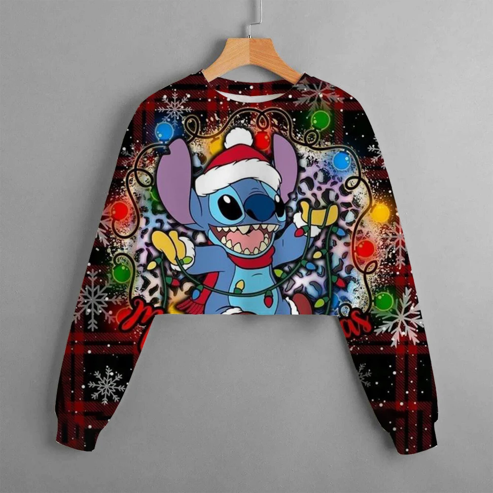 Casual New christmas Disney Children\'s Clothing Print Girls Short Hoodie Sweater Stitch Comfortable and Cute Top