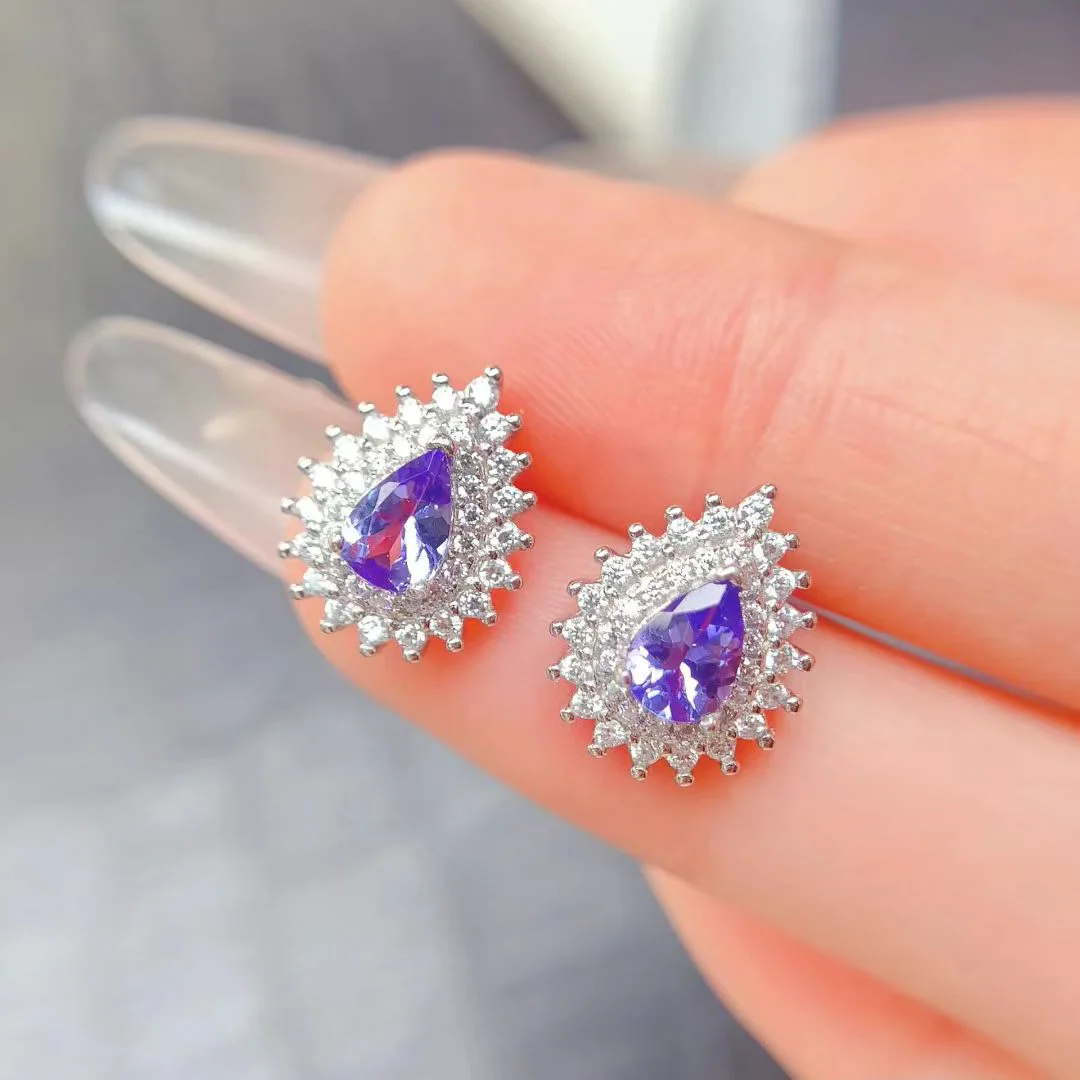 

Allergy Free 925 Silver Earrings Natural Tanznaite Earrings for Daily Wear 4mm * 6mm VVS Grade Tanzanite Jewelry