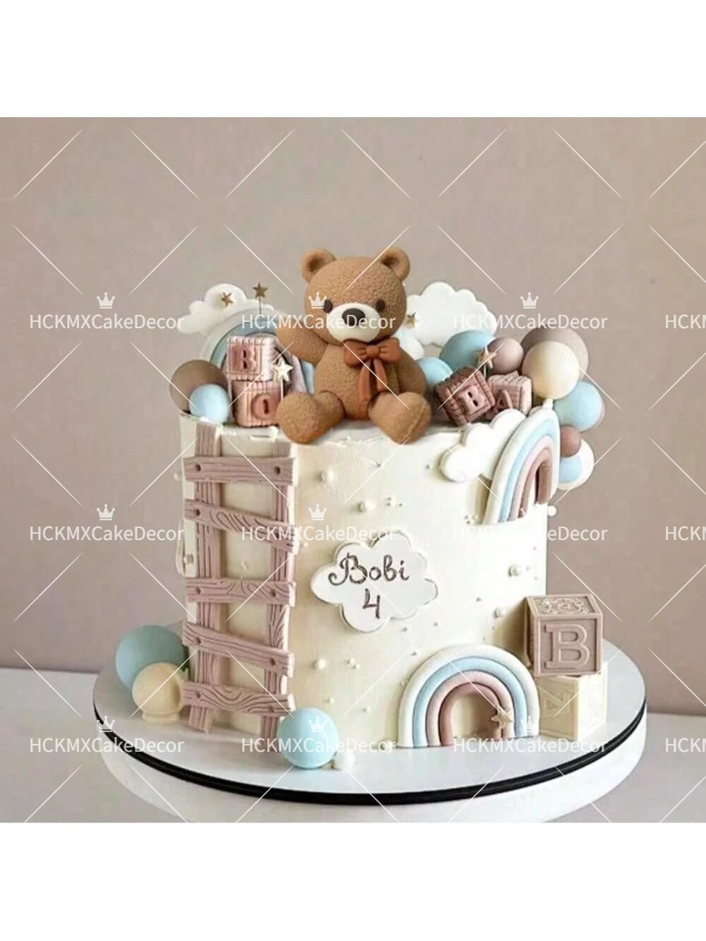 Niedlicher Teddybär-Kuchenaufsatz mit Fliege, Baby-Kuchendekoration für Kindergeburtstage und Gender-Reveal-Partys – Detail 4