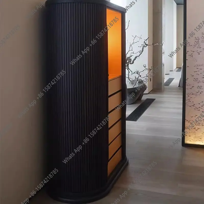 solid wood Buddha niche has a minimalist curved  design living room dedicated to the God of Wealth Guanyin Bodhisattva cabinet