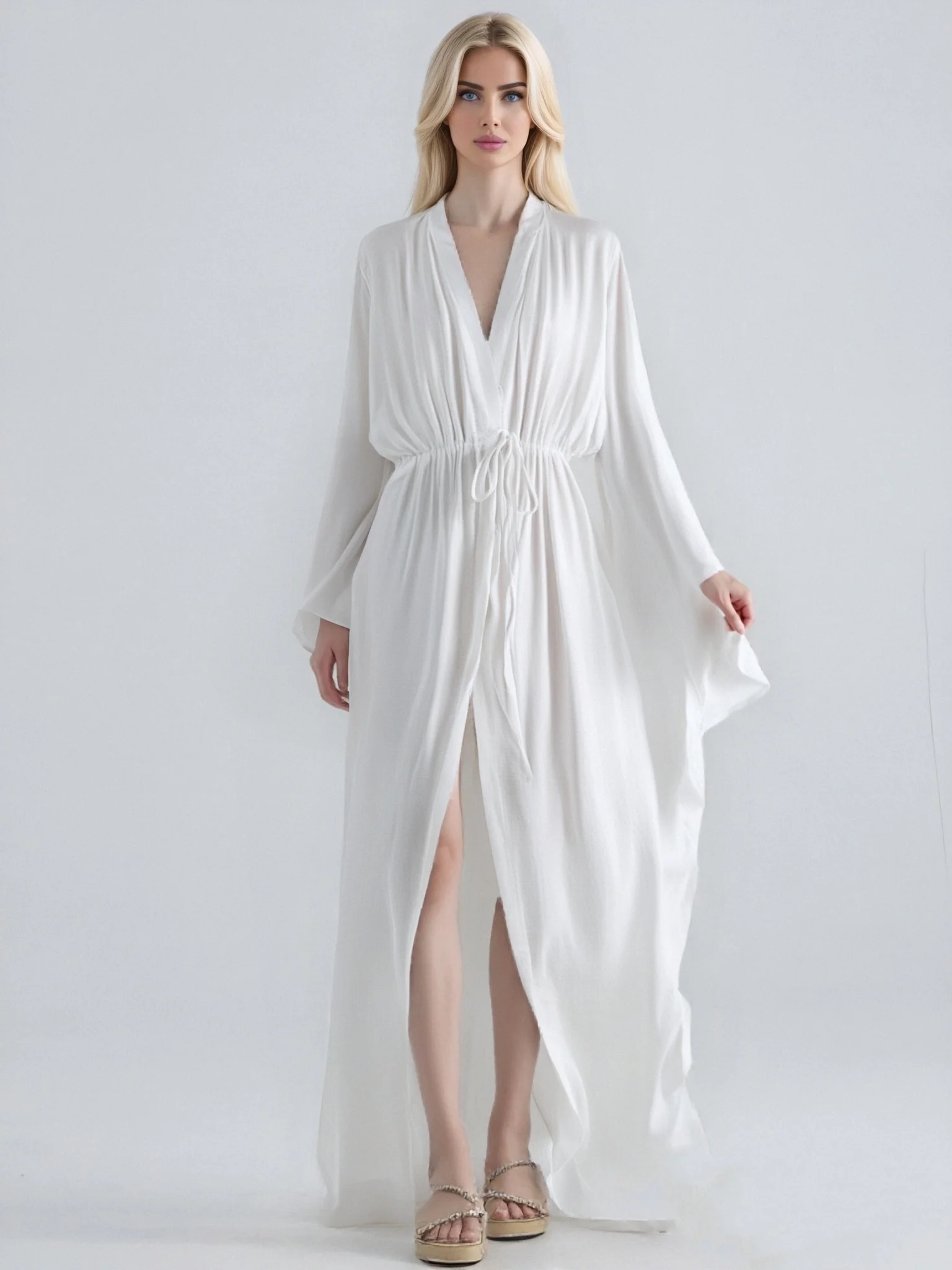 2025 ใหม่Kimono Oneชิ้นบิกินี่Cover Upสําหรับผู้หญิงฤดูร้อนAnti-Sun Sarongชุดชายหาดยาวเปิดด้านหน้าว่ายน้ํา-Up