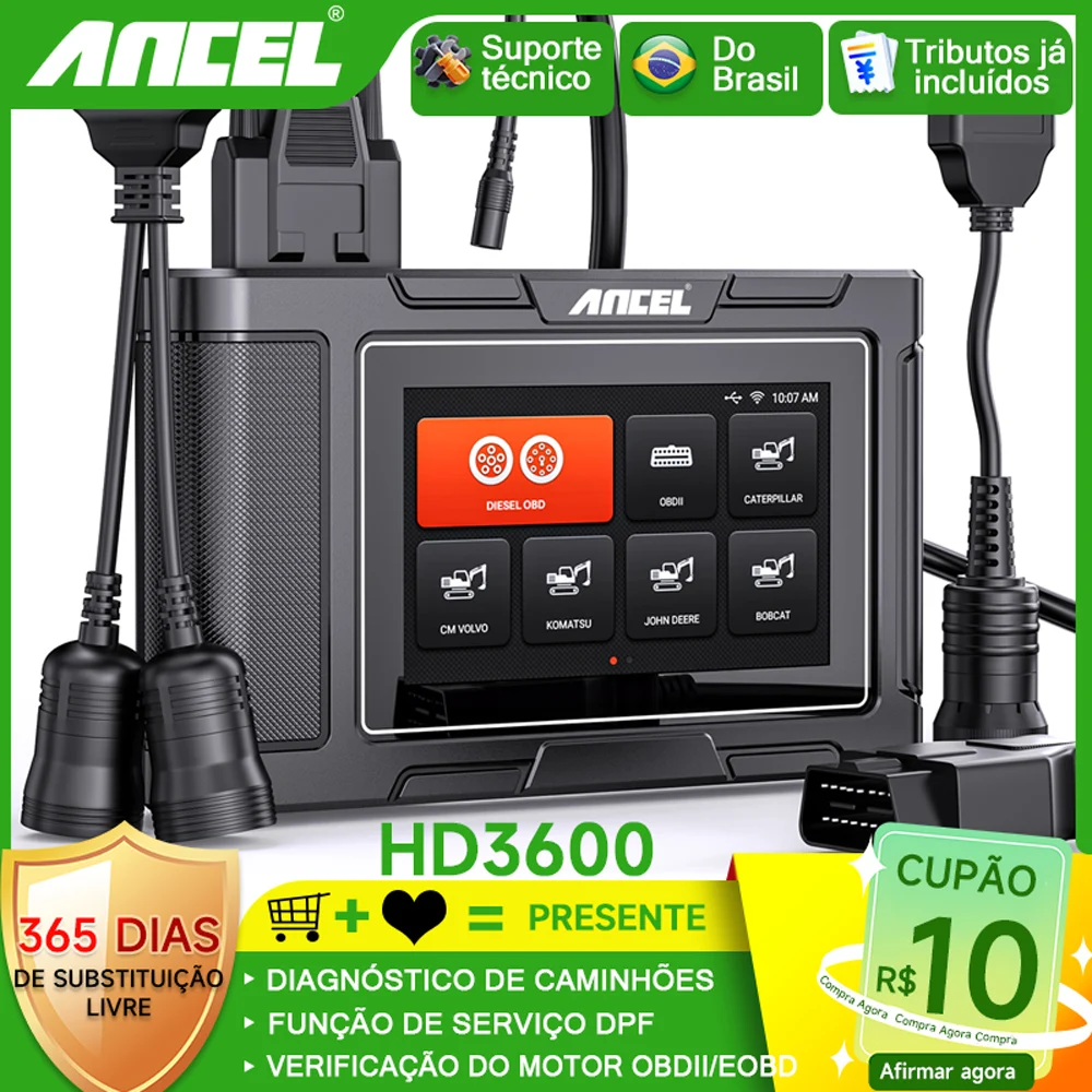 ANCEL HD3600 Full System Heavy Duty Truck Scanner Car Diagnostic Tool with DPF Regen Machinery Scan Tool Diesel Code Reader