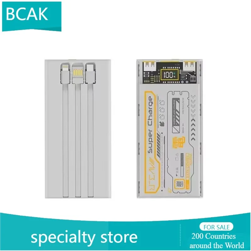 New BCAK Brand Transparent Mecha Wind Power Bank Fast Charging Belt Cable 20000mAh Small Portable Outdoor Mobile Power Supply