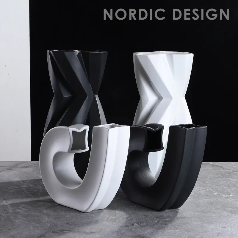 

[VIP] Nordic Modern Geometric Irregular Vase Pot Office Desk Flower Arrangement Vases Home Decoration Accessories