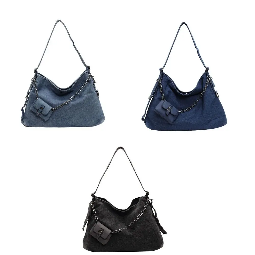 مع حقيبة صغيرة الدنيم حقيبة كتف الكورية نمط الرجعية المرأة سلسلة حقيبة كروسبودي تنوعا عبر الجسم يده حمل حقيبة المدرسة