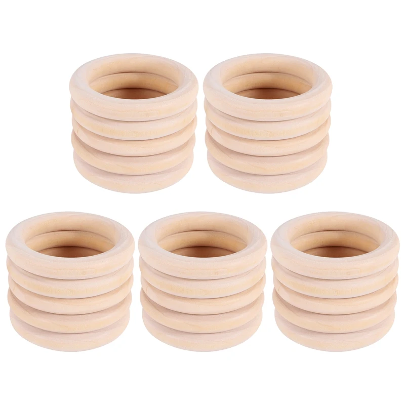 25 Pcs Natural Wood Rings 70Mm Unfinished Macrame Wooden Ring Wood Circles For DIY Craft Ring Pendant Jewelry Making