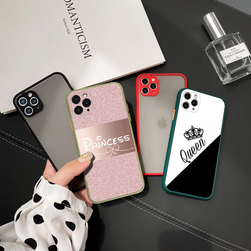 Phone Case For iPhone 16ProMax 15 14 7 8 16 Plus 13 12 11 Mini XR X XS SE Queen King Crown Translucent Matte Soft Back Cover