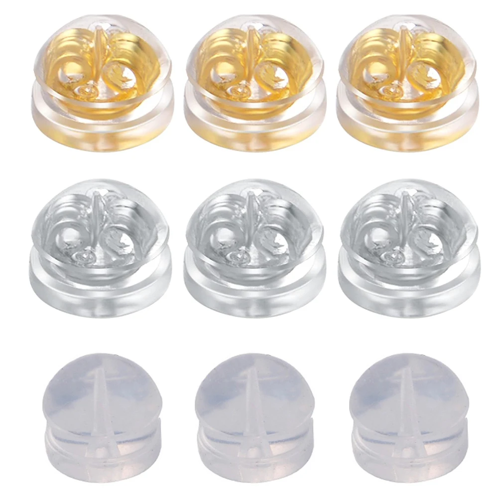 50Pcs/Lot 18K Golden Clear Silicone Rubber Ear Back Stoppers Hamburger Ear Plugs For Replacement Earring Studs Jewelry Supplies