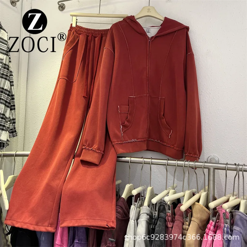 

[zoci] Women Autumn High Street Casual Style Hoodie Jacket Pants Two Piece Set New