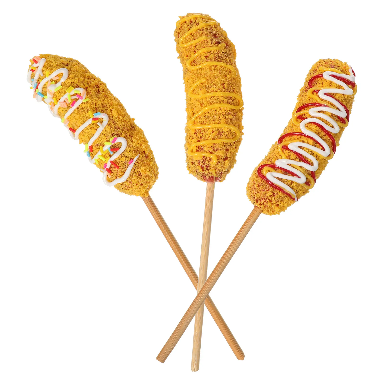 

3Pcs Simulated Cheese Hot Dog Stick Realistic Fake Sausage with Wood Skewer for Kitchen Display Restaurant Decor Party Setup