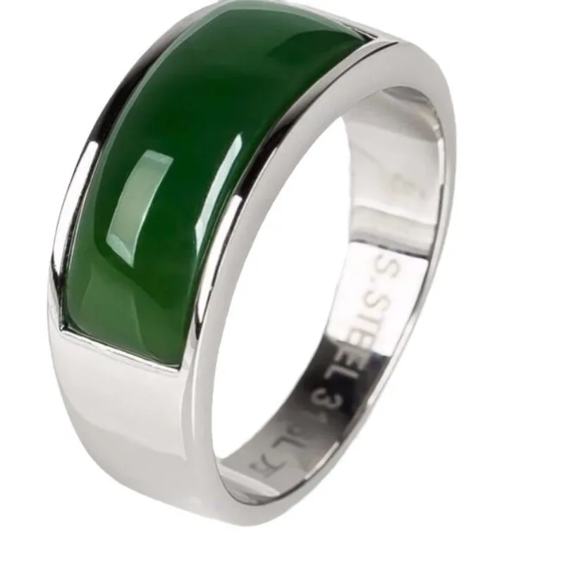 2026 Real Green Natural Hetian Jade Ring 925 Sterling Silver Ring Couple Rings Men Women Jewelry Lucky Stone Jade Finger Ring view 5