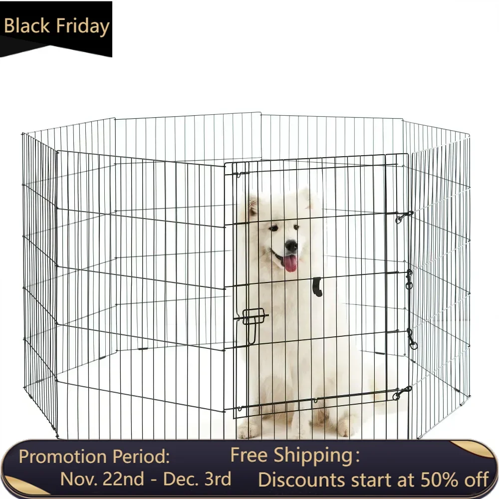 8-Panel Pet Exercise Play Pen With Door Basket for Dog Houses and Habitats Cages |-f-| Houses and Fencing Kennel House for Dogs