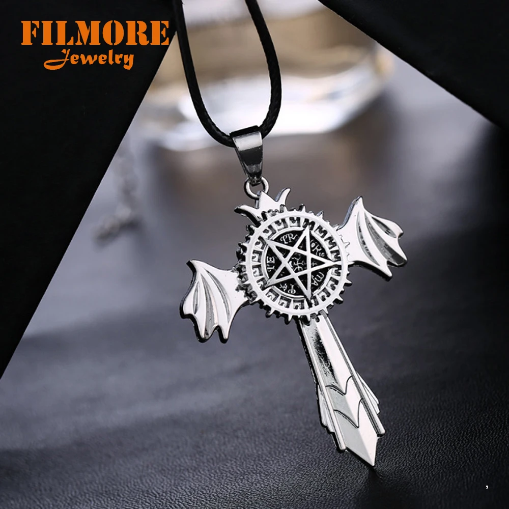 Kuroshitsuji Black Butler Necklace Demon Eye Cross Pendant Necklaces For Women Men Rope Chain Anime Fashion Jewelry Collares