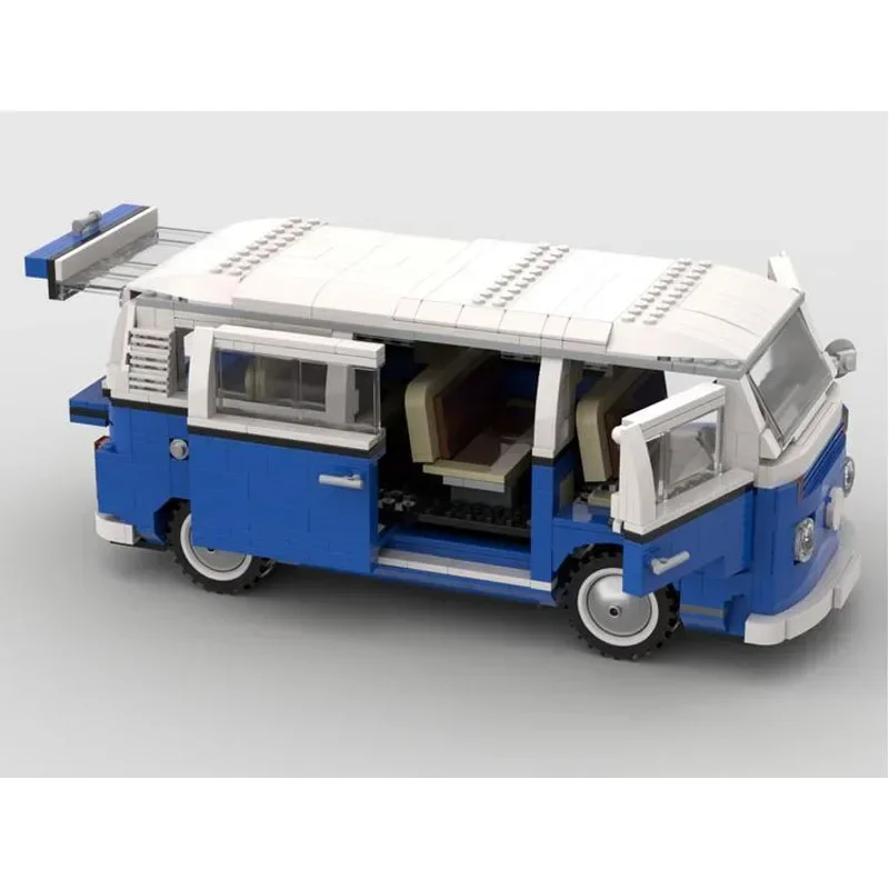 MOC-88278-modelo de bloques de construcción T2 Camper Van azul, piezas de bloques de construcción de retales, juguete de regalo de cumpleaños para niños, 1145