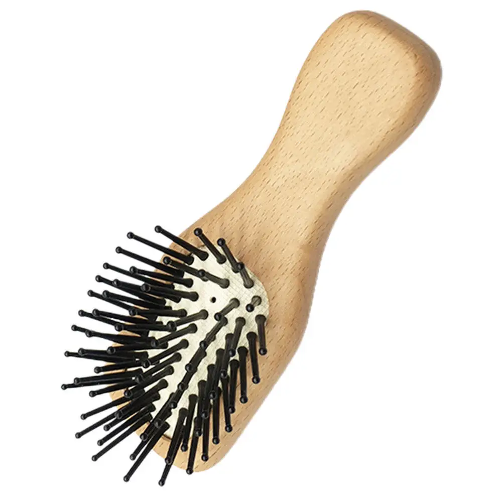 

Mini Hair Brush Portable Detangler for Travel Home Use Wooden Nylon Safe Comfortable Suitable for Curly Thick Hair