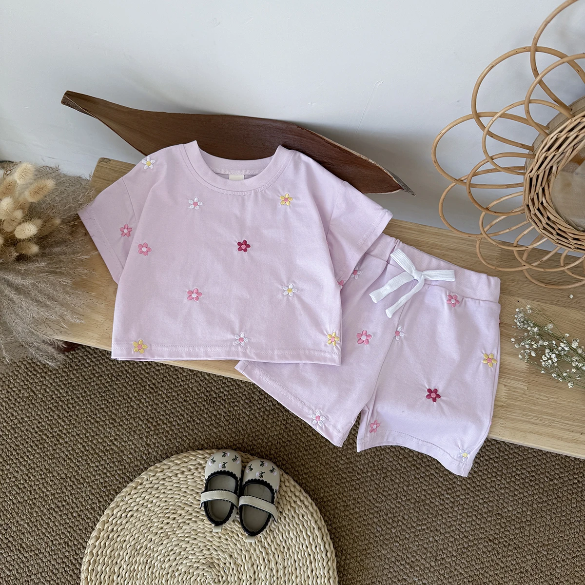 Ins New Baby Girls Clothing Casual 2PCS Summer Newborn Sets Cotton Small Flower Print Short Sleeved T-shirt+Shorts 0-3Y Infant