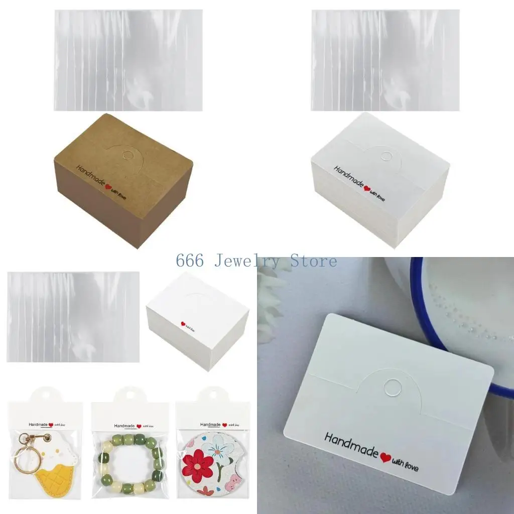 

F2TD 100pc Kraft Paper Jewelry Package Tags Card DIY Handmade with Love Bracelets Display Card Necklace Folded Card Accessory