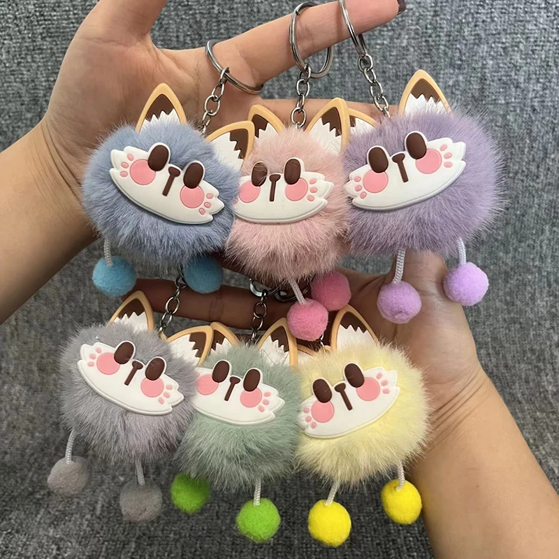 Creative Cartoon Cute Bell Beckoning Cat Plush Keychain Funny Animal Plush Ball Kids Bag Decoration Pendant Girls Birthday Gift