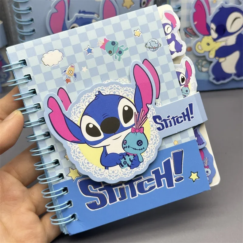 Disney Stitch-Cuaderno de dibujos animados para niños, cuaderno de bobina portátil con bolígrafo, papelería creativa para estudiantes, regalo al