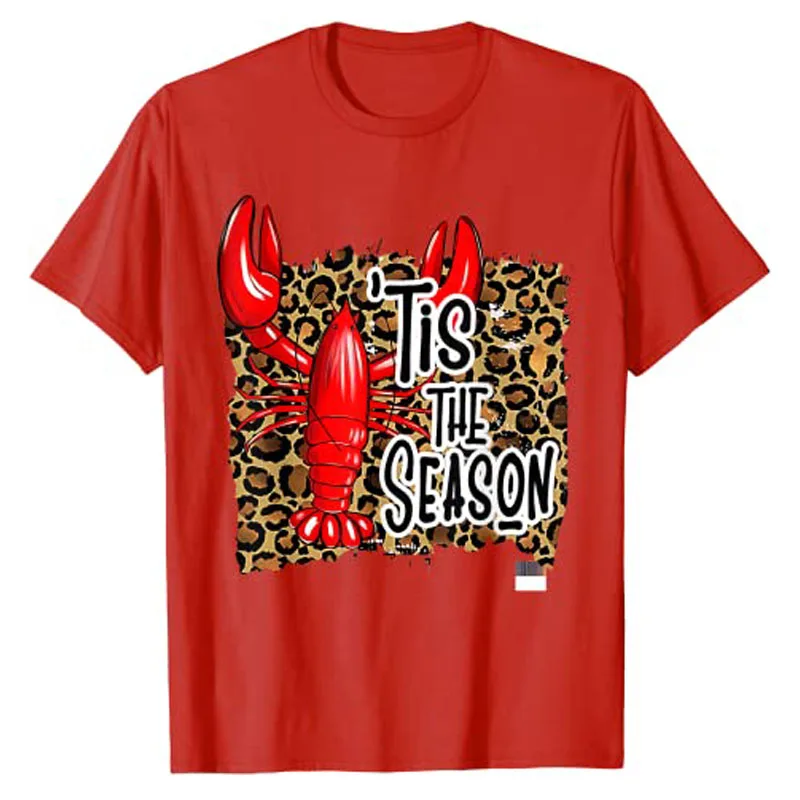 Tis The Season Crawfish Leopard Mardi Gras Carnival Festival T-Shirt Graphic Tee Tops