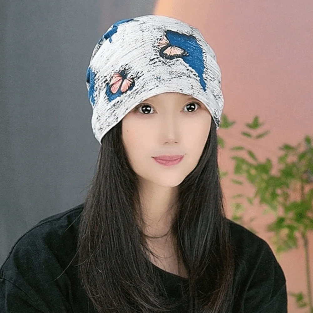 Fashion Oil Painting Style Beanie Cap Double-sided Windproof Cover Head Cap Keep Warm Ear Protection Hat Winter