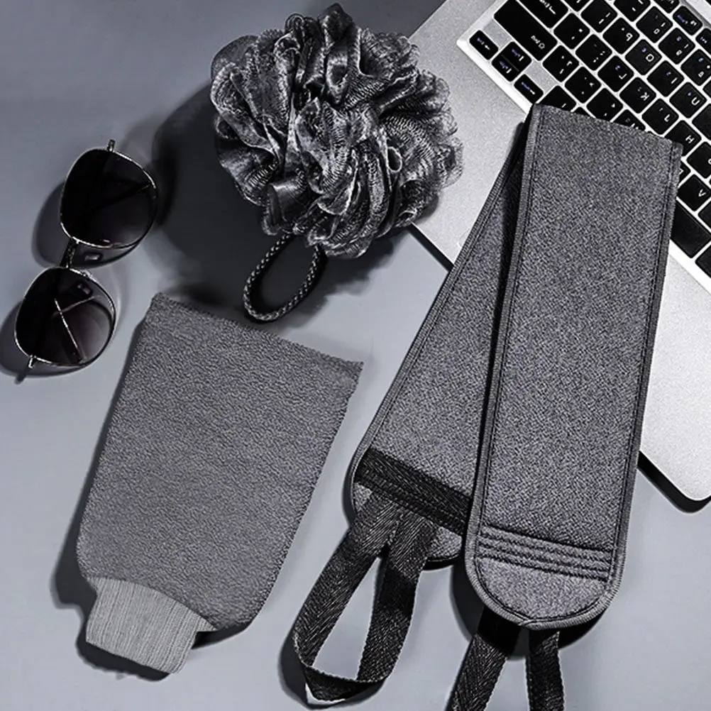 

Набор из 1 перчатки-мочалки для отшелушивания тела и 1 губчатой мочалки для душа с удлиненными ремешками, портативные аксессуары для душа, мягкие на ощупь, идеально подходят для спины