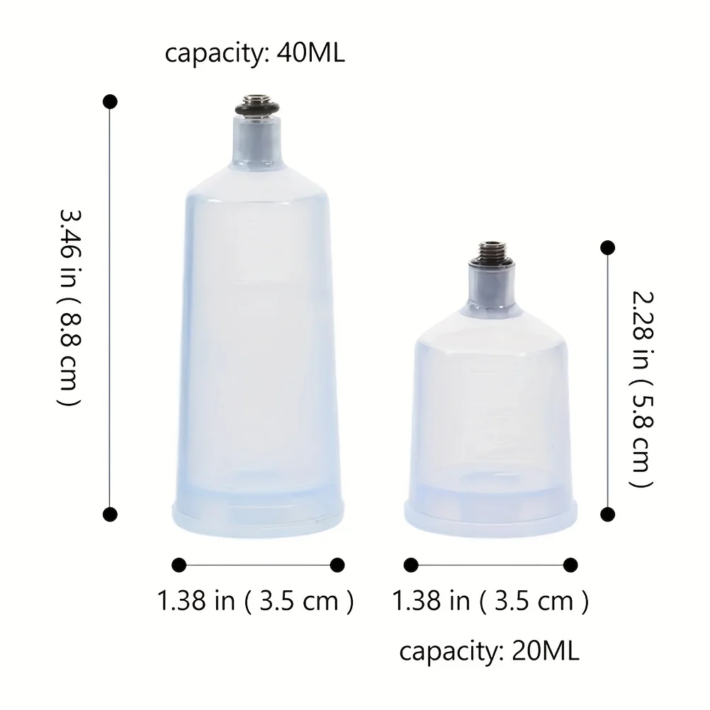 Joystar 2-Pack Airbrush Paint Cups, 20ml & 40ml Translucent Plastic Bottom-Feed Paint Jars with Metal Connector