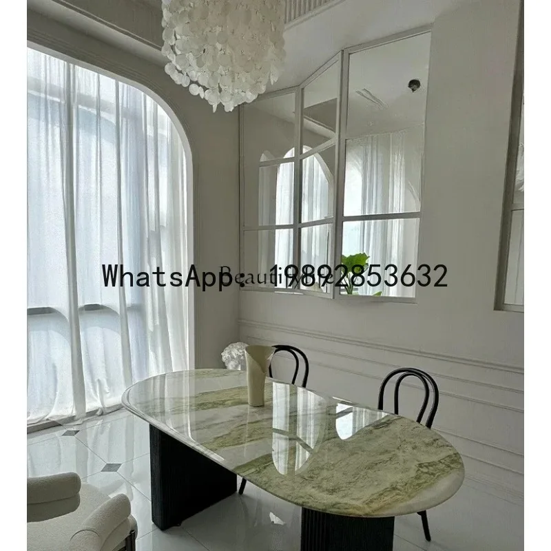 

Imported Pure Natural Green Luxury Stone Dining Table French Cream Style Modern Nordic Minimalist