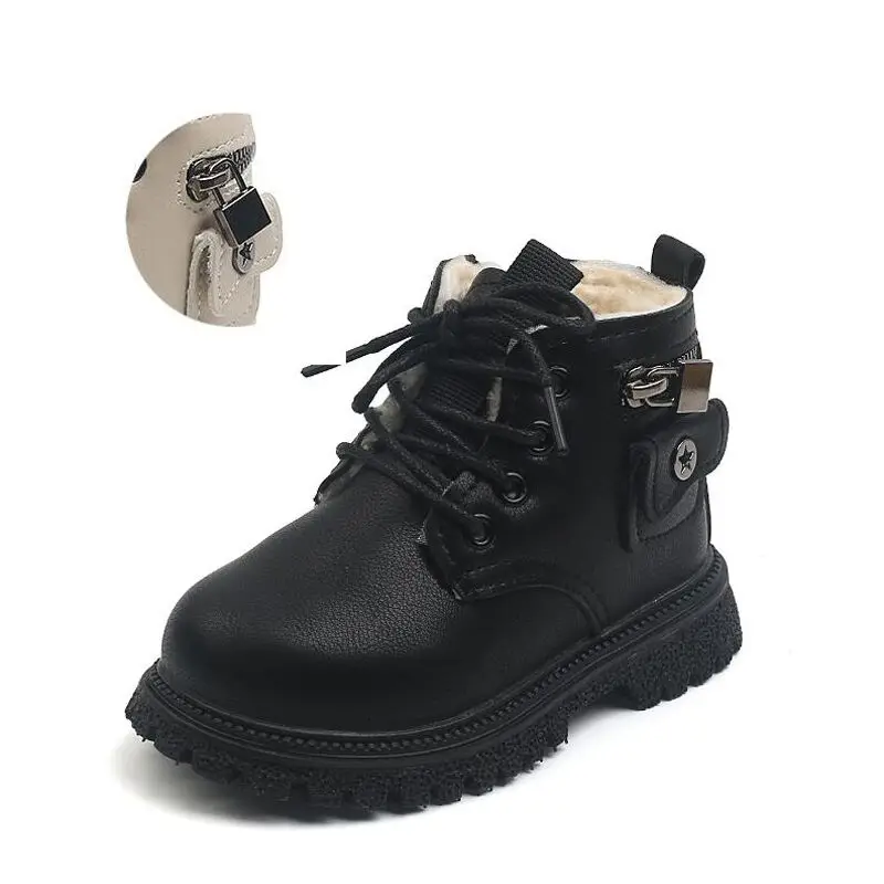 Lock Beige Children Snow Boots Black  Fashion Children Casual Shoes Waterproof Party Toddler Ankle Boot