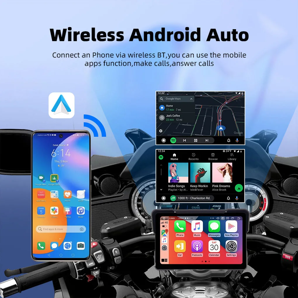 7’ Touch Screen Motorcycle Multimedia Player IPX7 Waterproof GPS Navigation Recorder Wireless CarPlay Android Auto 10. Bluetooth