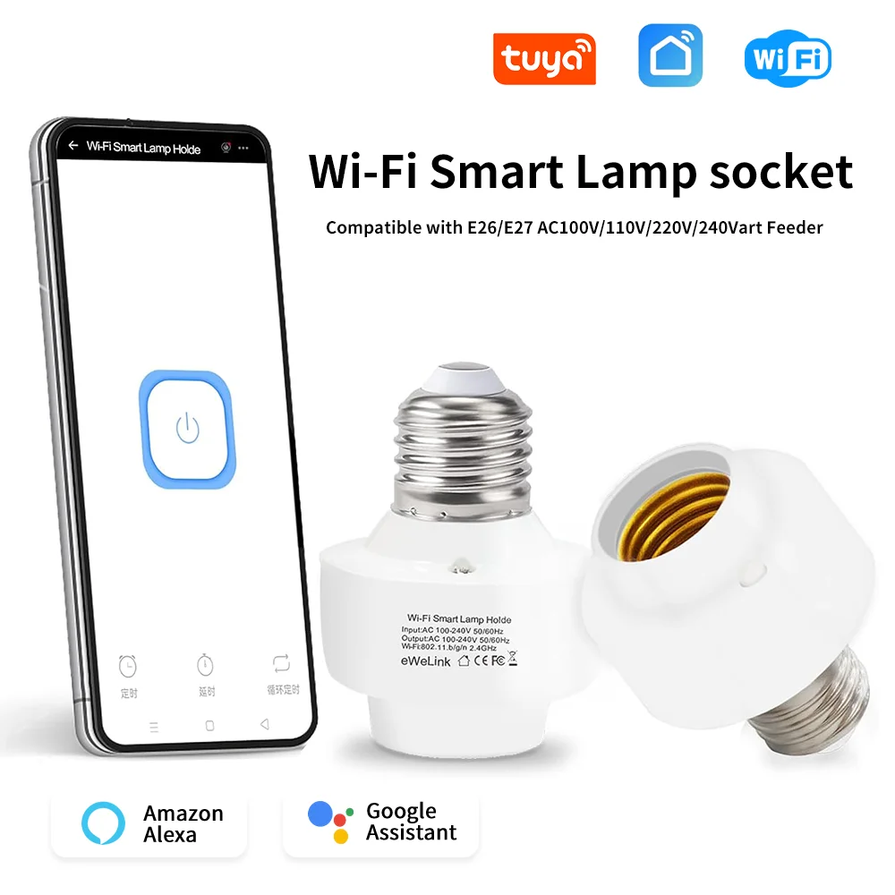 

Патрон для лампы Wi-Fi Tuya Smart Devices E26 E27, патрон для лампы, домашняя интеллектуальная система, таймер, управление через приложение, совместимое с Alexa