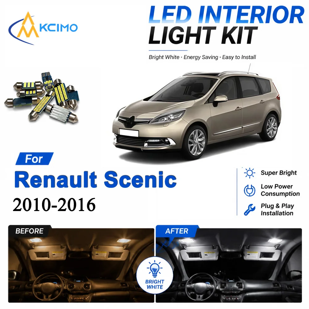 Classic Car Premium Interior LED Lighting For Renault Scenic and Grand Scenic 3 MK3 2010-2016 Driver Dome Map Lamp LED Bulbs Kit