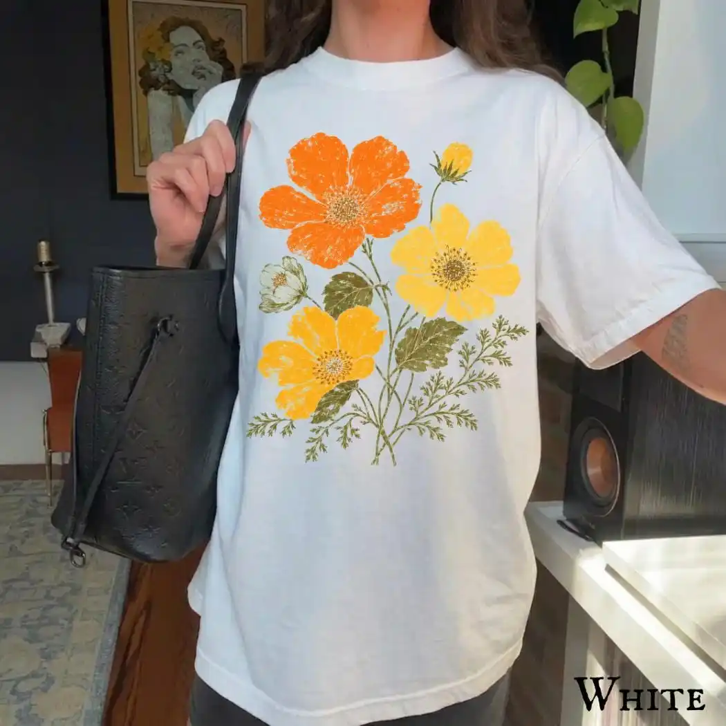 Wildflower Shirt Orchid, Vintage Botanical T-Shirt, Retro Flower Graphic Shirt, Oversized Comfort Colors Tee