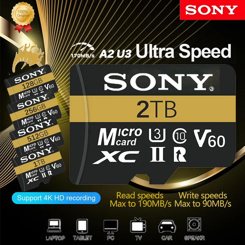 

SONY Memory Card TF Card 2TB 512GB Class 10 V60 128GB Mini SD Card 1TB High Speed Micro TF SD Card 256GB For Nintendo Switch PC