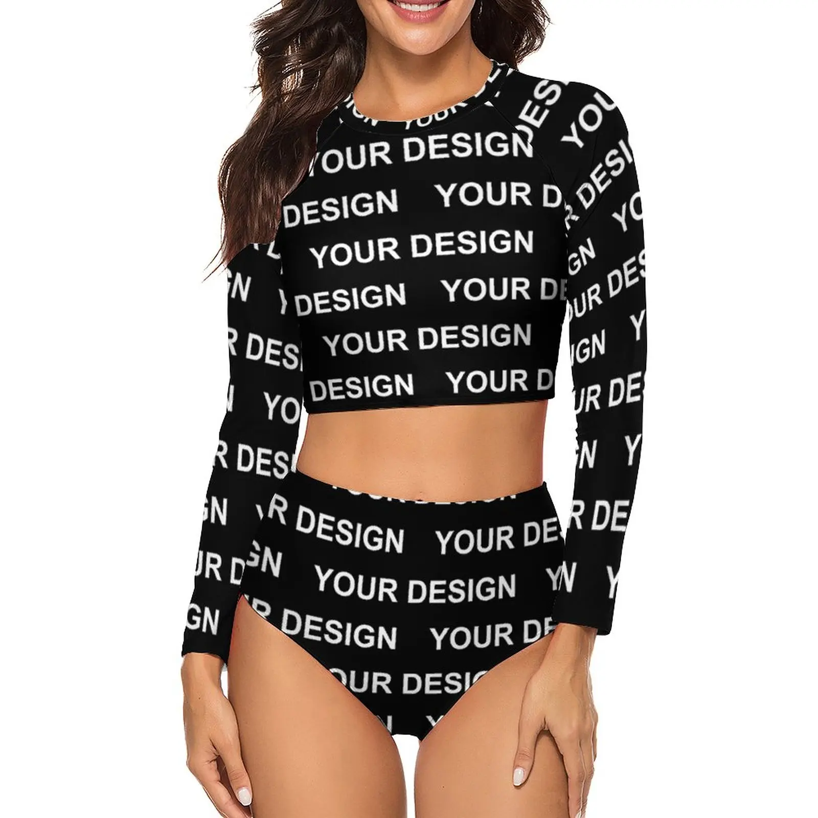 Add Design Customized Bikini Swimsuit Sexy Custom Made Your Image Long Sleeve Bikini Set Female 2 Piece Swimwear Sport Swimsuits