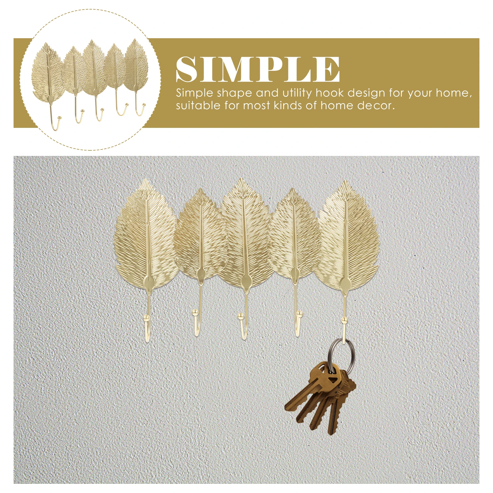 

5-Hooks Wall Coat Tall Gold Coat Hook Home Hat Hanger Hook Storage Rack Clothes Hanger Home Supplies Leaf Rack