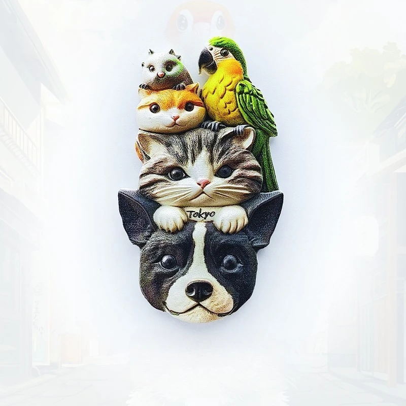 Tokyo Pet Fridge Magnet - Adorable 3D Dog, Cat, Hamster & Parrot Set Unique Kawaii Animal Gift for Travel & Fun Home Decor
