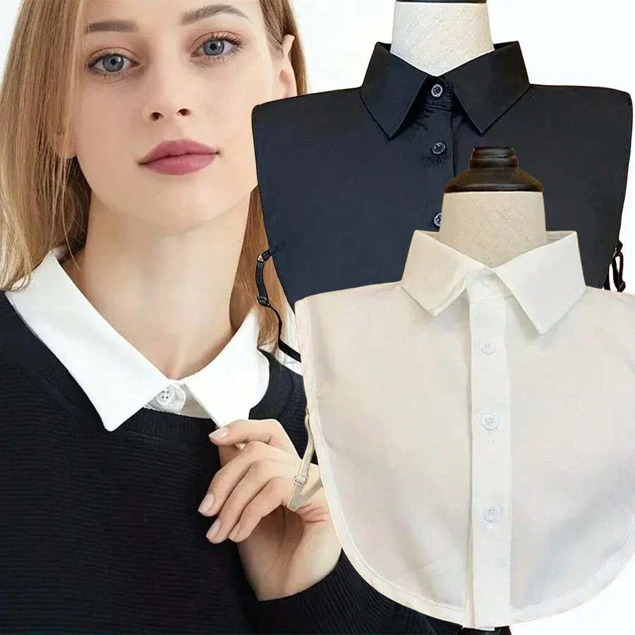 Unisex Cotton Vintage Crystal Fake Collar Blouse Solid Detachable Shirt Collar False Lapel Blouse Top Women Clothes Accessories