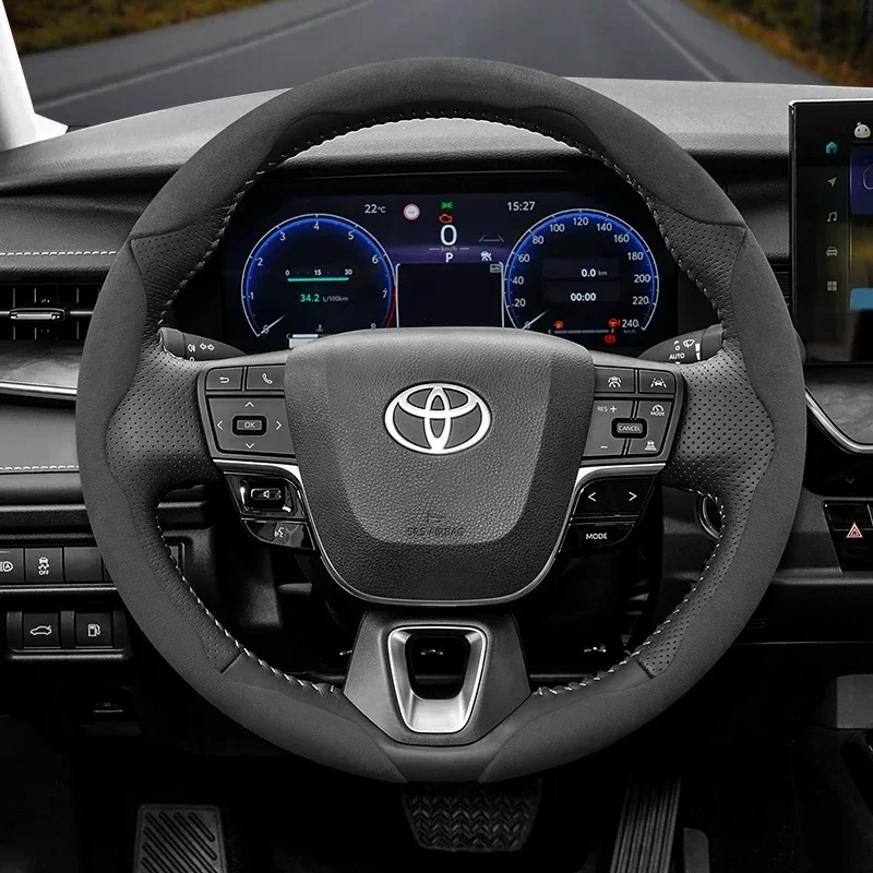 Suitable for Toyota Anti-Slip Buckle Segmented Suede Steering Wheel Cover Suitable for Yaris Auris Chr Corolla Rav4 Hilux