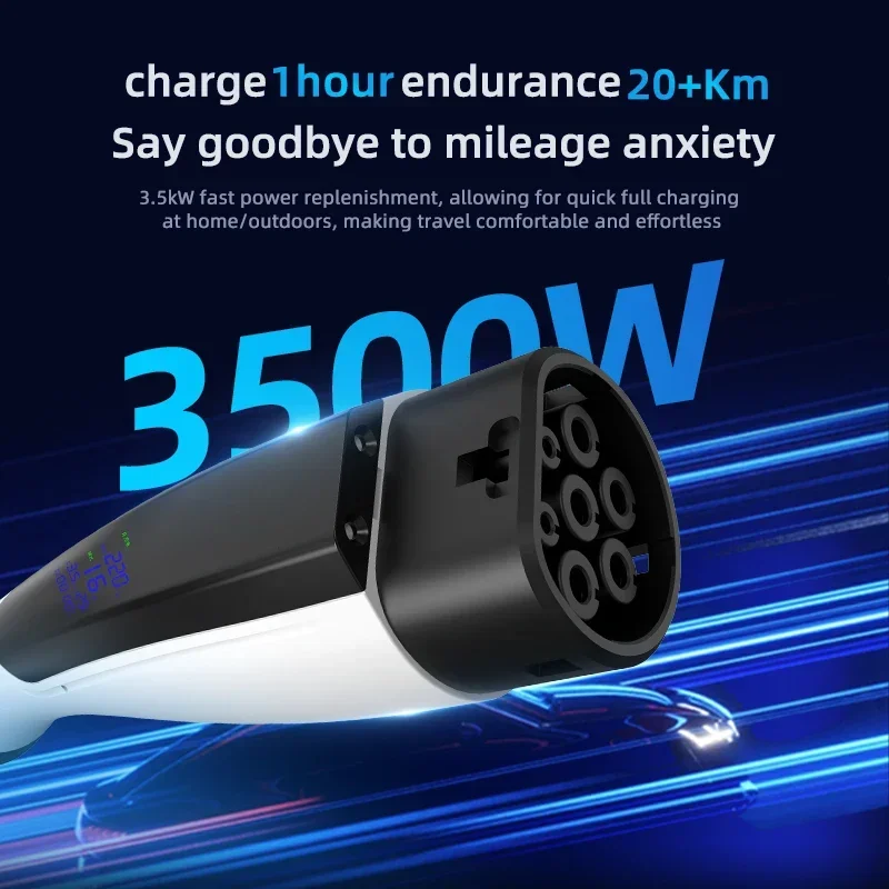 ROMADA NEW 3.5KW 16A Portable EV Charger IP66 Wallbox With Display Screen 3M-10M Cable IEC62196 TYPE2 EU Plug Fast Charging view 2