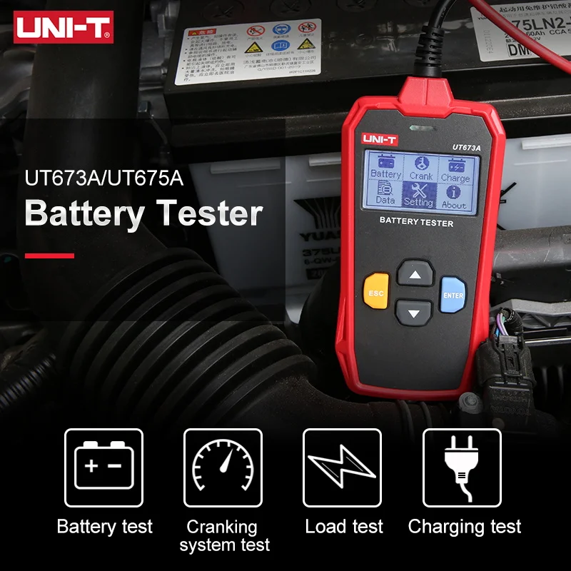 Imagem -02 - Uni-t-car Battery Tester Load Tester Medidor de Capacidade Verificador Carregamento Circuito Cranking Teste Ut673a Ut675a 12v 24v dc