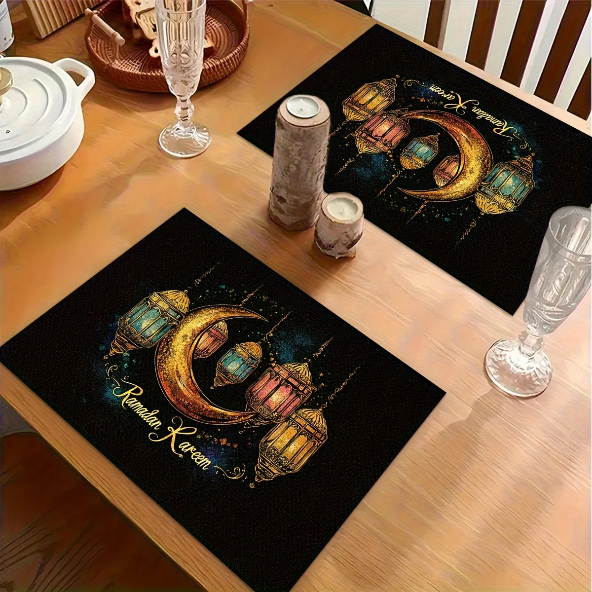 

1 шт. салфетки для Рамадана и Ид подходят для Рамадана Мубарака — исламские настольные коврики с арабской каллиграфией и Рамадан Карим