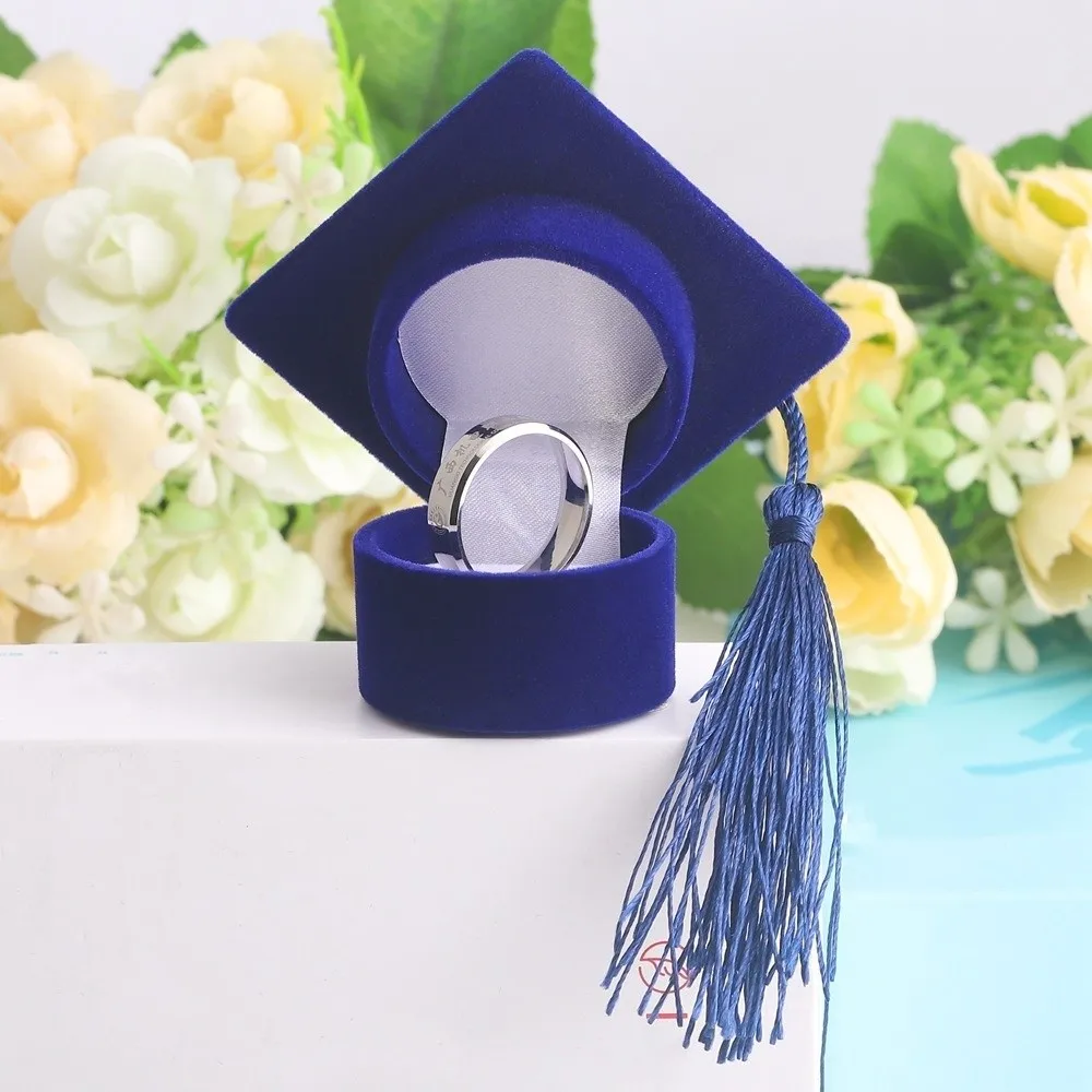 Velvet-Lined Graduation Cap Jewelry Box Multi-color Graduation Decor Phd Cap-Shaped Graduation Ring Box Exquisite Elegant view 5