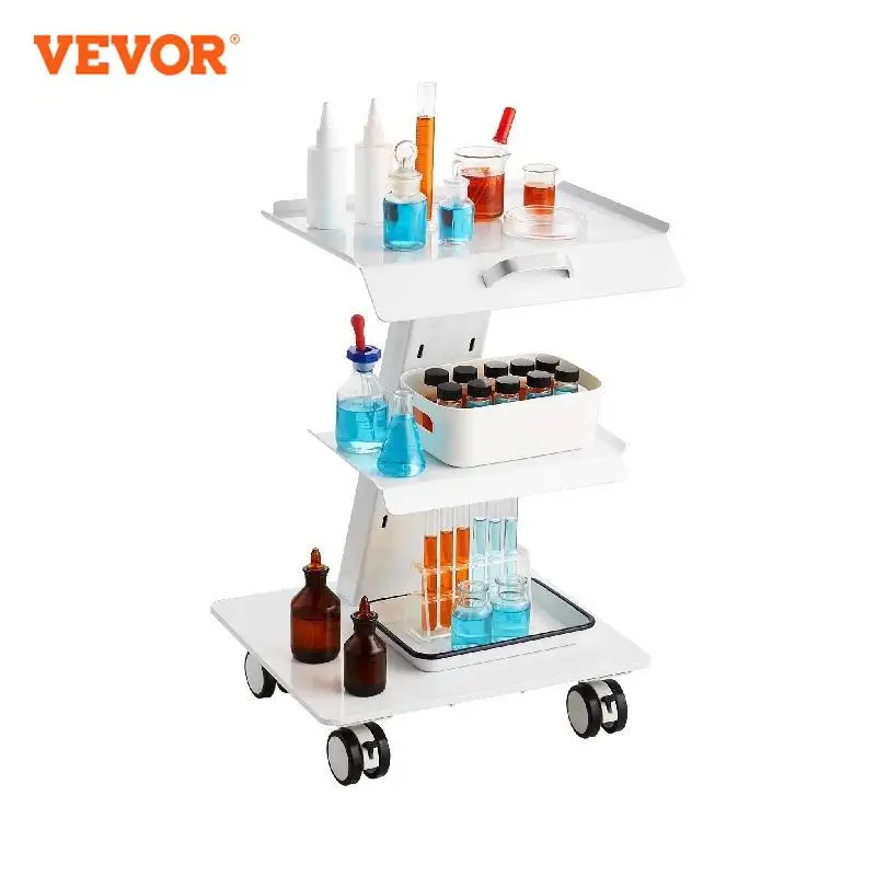 

VEVOR Lab Trolley 3-Layer Rolling Cart Metal Mobile Trolley 220 lbs Weight Capacity for Lab Clinic Beauty and Salon