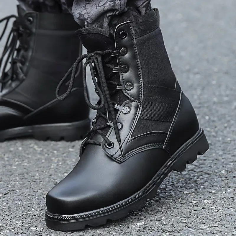 

Men's Boots Casual Leather Boots Outdoor High Top Sneakers for Men Safety Work Shoes Tactical Desert Boots Non-Slip Hiking Botas
