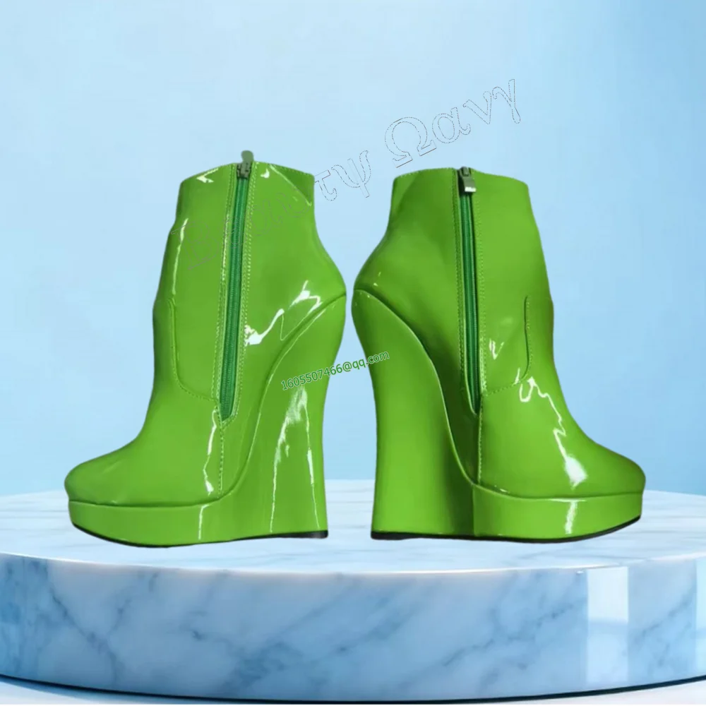 

Green Patent Leather Wedges Heel Boots Platform Side Zipper High Heel Shoes Sexy Women Shoes New Zapatos Para Mujere