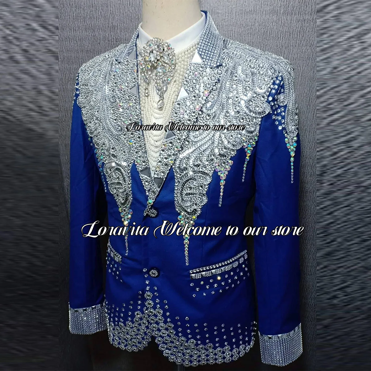 Sparkle Crystals Men Suits For Wedding Groom Tuxedos Luxury Gem Male Prom Party Blazers 2 Pieces Sets Slim Fit Costume Homme