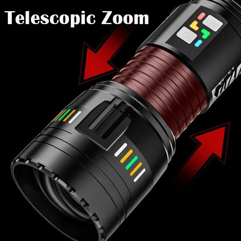 Powerful 100W LED Flashlight Long Range 5000m Charging Zoom Emergency Flashlight Outdoor Flashlight WIth Glow Display Function