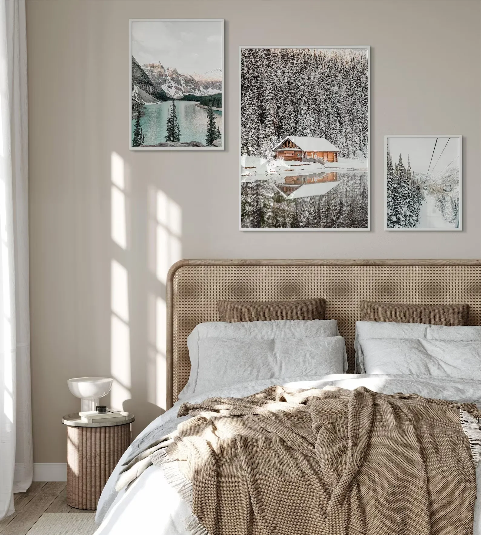 Set of 3pcs Winter Mountain Photography, Snowy Landscape Large Wall Art, Winter Theme Cabin Prints Pine Tree Forest Wall Prints